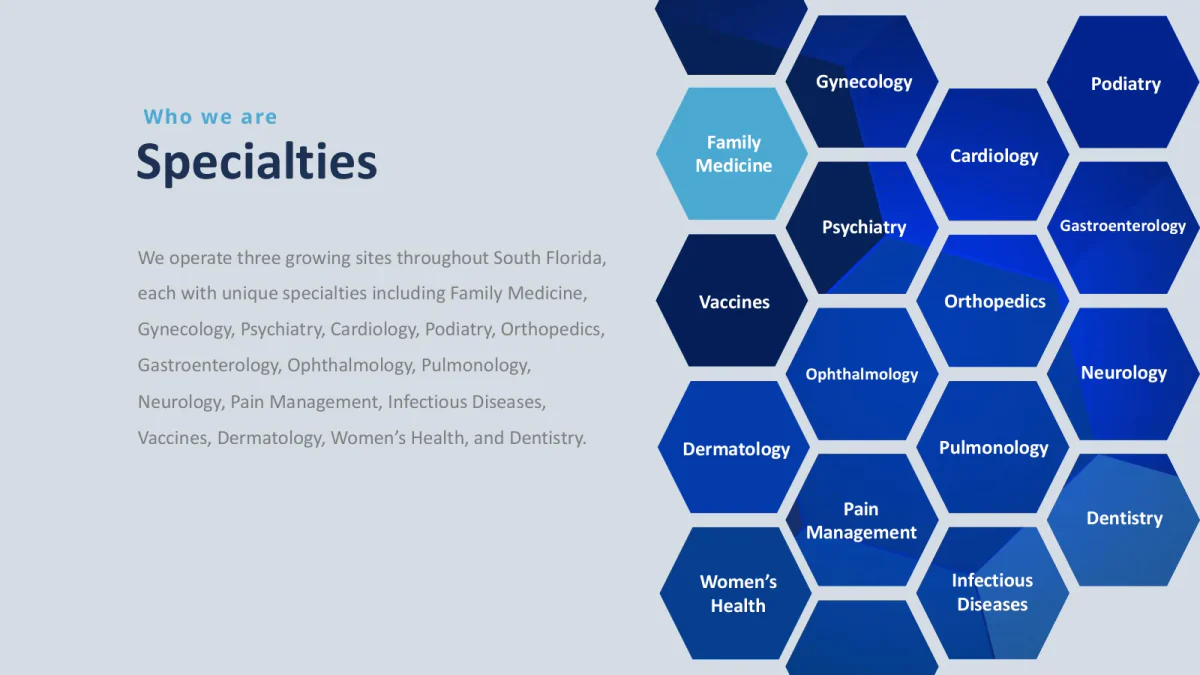 Page 2: Who we are and specialties.
